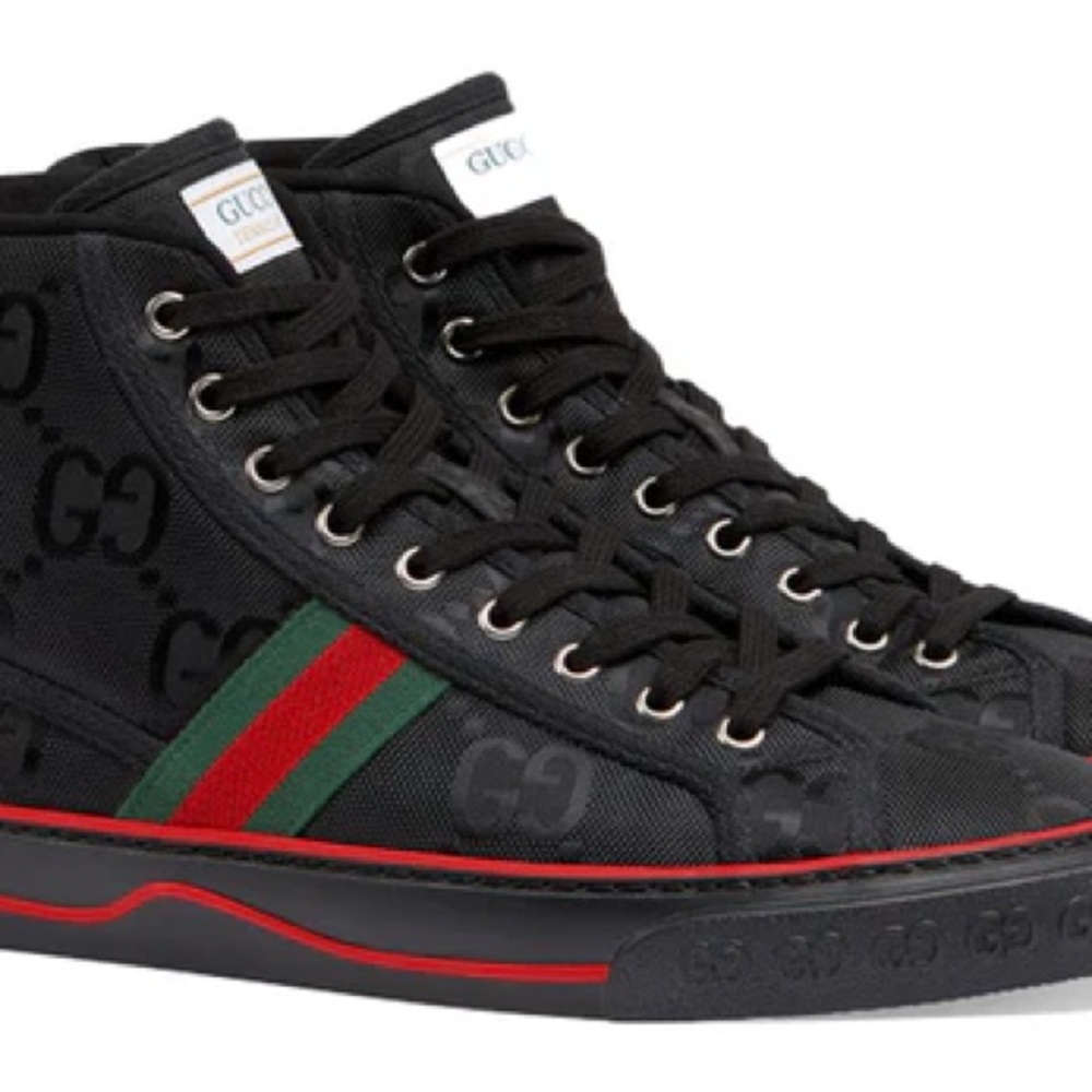 Gucci Black Sneakers with Red and Green Accents